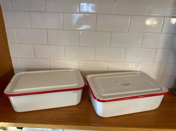 Pair Of Vintage Metal Cookware Food Storage Containers