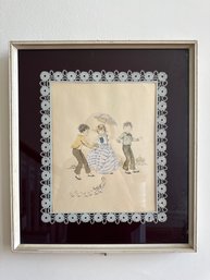 Framed Vintage Art Whimsical Children Ducklings