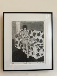 Framed Nude Woman Pencil Art