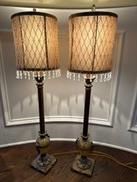 Pair Of Art Deco Netted Crystal Lamps