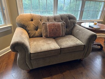 Beige Tufted, Curved Back Love Seat