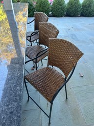 Outdoor Wicker Bar Stools With Metal Legs And Arms