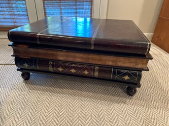 C.1980's Maitland-Smith 'Tromp L'oeil' Stacked-Book Leather-Wrapped & Gilt Gold Leaf Coffee Table