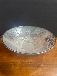 Antique Bowl With Silver Floral Design.