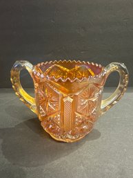 Amber Carnival Glass Star And File Open Top Sugar Bowl 4'