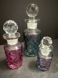 Antique Cut Glass Jewel Coloured Perfume Bottles