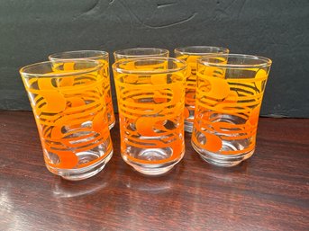 Vintage Orange & Yellow Glasses Ombre Geometric Abstract Mid-Century Barware Glass