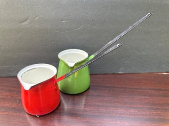 Vintage Red And Green Enamel Hong Kong Ladle Dipper
