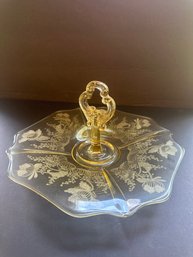 Lorna Yellow By Cambridge Vintage 1930s Center Handle Sandwich Cookies Tray