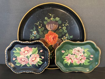 Vintage Hand Painted Floral Design Trays