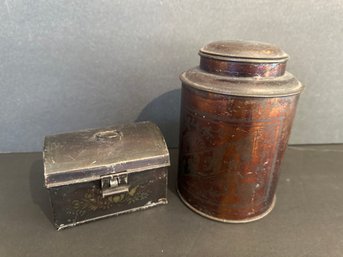 Embossed Metal Art Box And Antique Coffee Tin