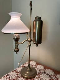 19th Century Brass Electrified Oil Lamp With Milk Glass Shade