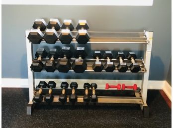 TuffStuff 3 Tier Dumbbell Rack And Dumbbell Set