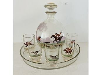 Foxhunt Carafe, Shot Glasses And Tray