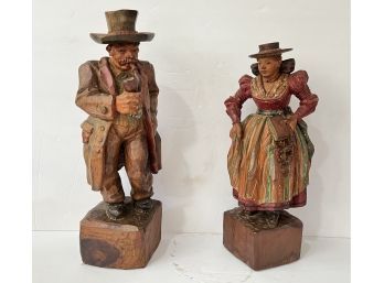 Hand Carved And Painted Folk Art Couple