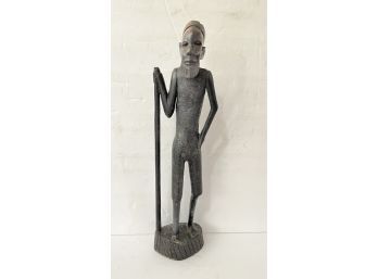 Hand Carved Figure With Walking Stick