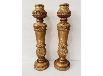 Carved Wood Candlesticks