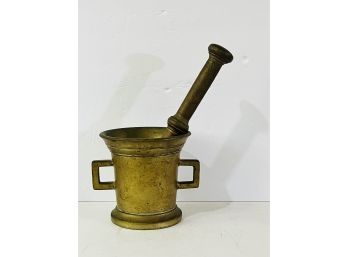 Large Heavy Brass Mortar And Pestle