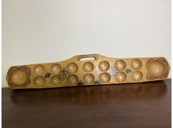 Hand Painted Carved Mancala Sungka Game Board