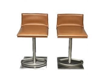 Italian Leather Bottega Piston Stools - 2