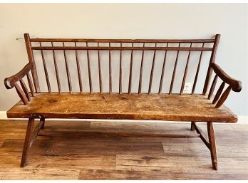 Hand Carved Primitive Spindle Bench