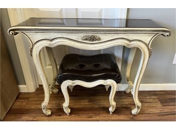 Vintage Patent Leather Top Table With Matching Stool