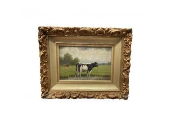 19th C. Clinton Loveridge Oil Painting Of Cows -signed