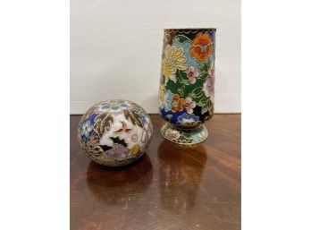 Exquisite Vintage Cloisonn Enamel Paperweight And Pen Holder