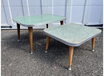 Pair Of  Vintage Mid Century Retro Green Ice Crackle Formica And Chrome Childrens Play Tables