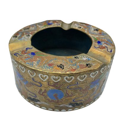 Antique Chinese Cloisonne Ashtray Decorated With Snake-like Designs