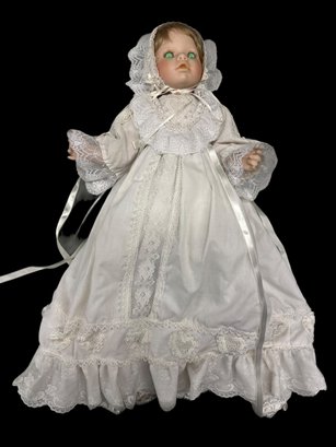 Vintage, 1996, Porcelain Baby Doll,  Czech Glass, Articulating Eyes, Glow Under Black Light