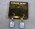 Faceted Blue Chalcedony With Sterling Silver Leaverback Earrings