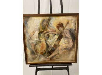 Women Playing Cello - Oil