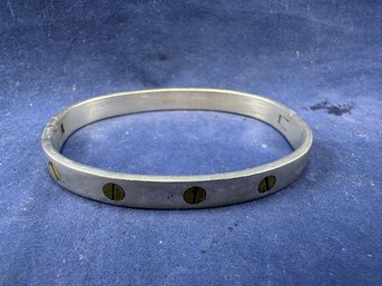 Sterling Silver Bracelet With Brass Screw Accents - Hinged