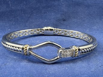14K, Sterling Silver & Diamond Bracelet - Hinged