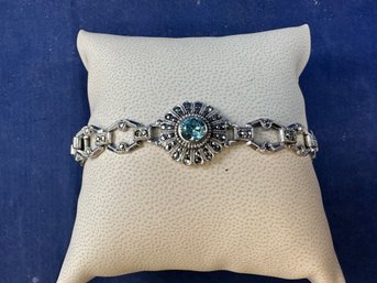 Sterling Silver, Blue Topaz & Marcasite Bracelet , 6'