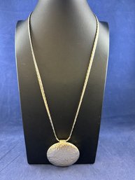 Sterling Silver Necklace And Large Hand Hammered Circle Pendant Necklace, 24'