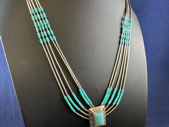 Sterling Silver And Turquoise 5 Strand  Necklace, 18'