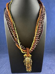 Amy Kahn Russell Sterling Silver, Freshwater Pearl, Garnet And Citrine Necklace With Gemed Locust Pendant, 20