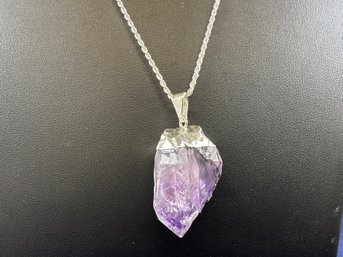 Sterling Silver And Raw Amethyst Necklace, 18'
