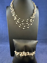 Sterling Silver & Freshwater Pearl Multistrand Necklace And Matching Bracelet