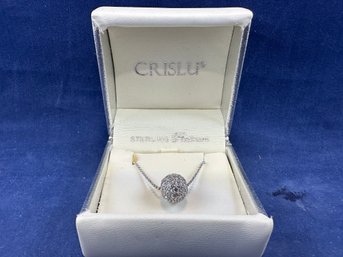 Sterling Silver Crislup Ball CZ Necklace, Adjustable 15- 17.5', In Original Box