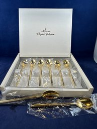 Martian Gold Tone Spoon Set - 6 In Box Set But An Additional 2 Matching Also New