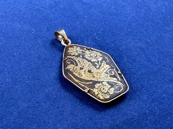 Damascene Pendant With Flowers And Bird