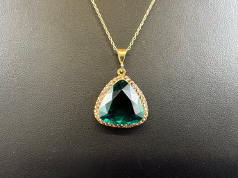 Gold Over Sterling Green Stone Pendant, Made In Italy, 18-20'
