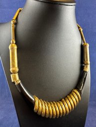 Vintage Tribal Brass And Bone Necklace, 20-22'