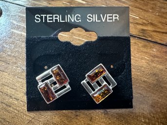 Sterling Silver Amber Earrings