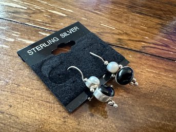 Sterling Silver Black Onyx & Pearl Earrings