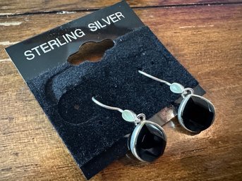 Sterling Silver Faceted Black Onyx Earrings