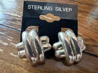 Sterling Silver Knot X Clip On Earrings